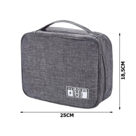 Geanta organizatoare VarioShop®, pentru cabluri si accesorii laptop/telefon/aparat foto, separatoare reglabile, inchidere cu fermoar, pentru calatorii, impermeabila, 25 x 10 x 18.5 cm, Gri [28]
