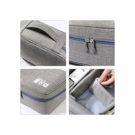 Geanta organizatoare VarioShop®, pentru cabluri si accesorii laptop/telefon/aparat foto, separatoare reglabile, inchidere cu fermoar, pentru calatorii, impermeabila, 25 x 10 x 18.5 cm, Gri [24]