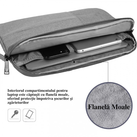 Geanta pentru laptop VarioShop®, 13.3 inch, rezistenta la apa, 4 buzunare, compatibila cu Apple MacBook Air, MacBook Pro Touch Bar, Dell, Asus, 35 x 24 x 2.5 cm, Gri [2]