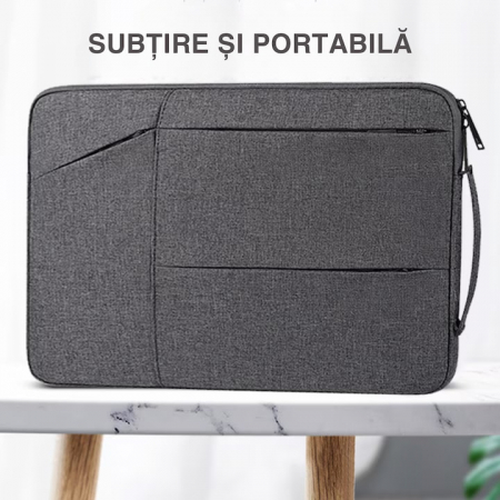 Geanta pentru laptop VarioShop®, 13.3 inch, rezistenta la apa, 4 buzunare, compatibila cu Apple MacBook Air, MacBook Pro Touch Bar, Dell, Asus, 35 x 24 x 2.5 cm, Gri [11]
