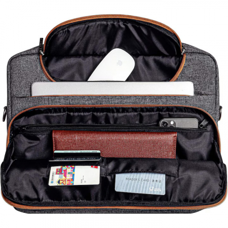 Geanta Universala VarioShop®, pentru Laptop 15.6 inch, Sistem Prindere Valiza, Design Elegant, Rezistenta la Apa, Compatibila laptop Apple MacBook, Asus, Acer, Dell, Huawei, 39 x 28 cm, Gri [3]
