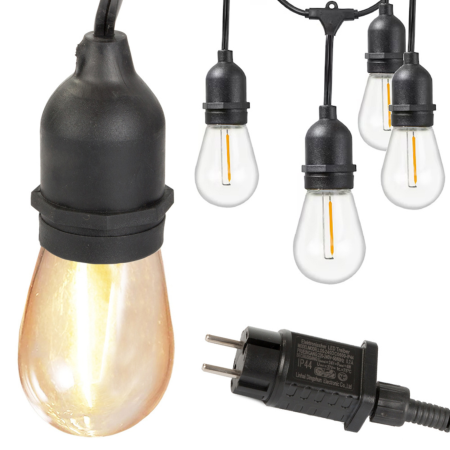 Lampi solare si Ghirlande - Ghirlanda luminoasa exterior VarioShop®, 15 m, 15 becuri E27, lumina alb cald, pentru balcon, terasa si gradina, IP44