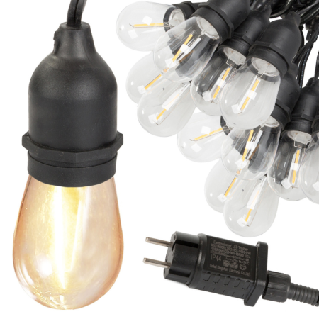Lampi solare si Ghirlande - Ghirlanda luminoasa exterior VarioShop®, 20 m, 20 becuri E27, lumina alb cald, pentru balcon, terasa si gradina, IP44