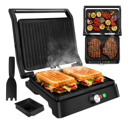 Gratare si accesorii - Gratar electric VarioShop®, 2000W, deschidere 180°, control temperatura, placi antiaderente, tava scurgere, negru