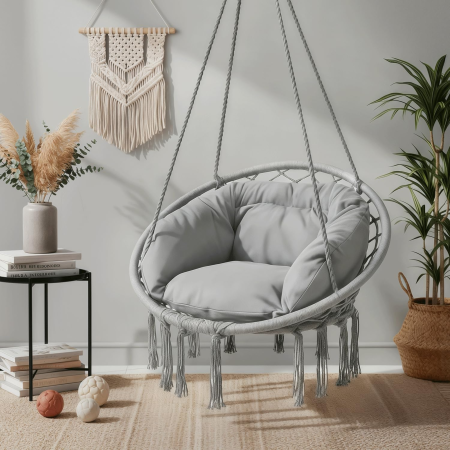 Balansoare si Hamace - Hamac cu perna VarioShop®, tip fotoliu suspendat, cuib de barza, stil boho, leagan pentru gradina, balcon si terasa, rezistent 120 kg, rotire 360°
