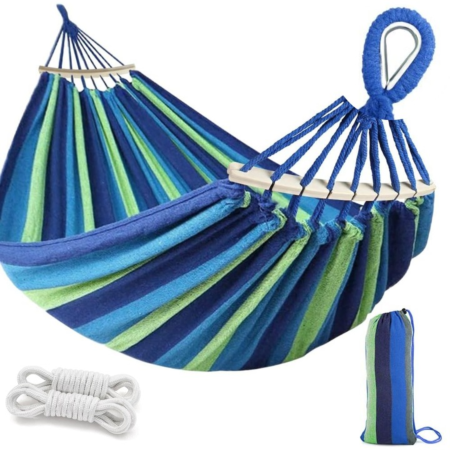 Balansoare si Hamace - Hamac dublu VarioShop®, pentru 2 persoane, sarcina maxima 200 kg, husa transport, usor de montat, 250x150 cm, verde/albastru