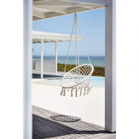 Hamac suspendat pentru interior/exterior VarioShop®, pentru terasa, balcon, gradina, cadru metalic impletit cu bumbac, capacitate pana la 120 kg, Bej [1]