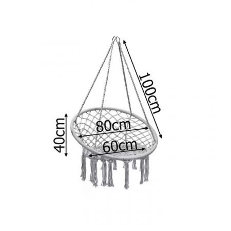 Hamac suspendat pentru interior/exterior VarioShop®, pentru terasa, balcon, gradina, cadru metalic impletit cu bumbac, capacitate pana la 120 kg, Gri [4]