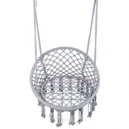 Hamac suspendat pentru interior/exterior VarioShop®, pentru terasa, balcon, gradina, cadru metalic impletit cu bumbac, capacitate pana la 120 kg, Gri [5]