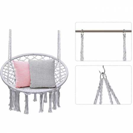 Hamac suspendat pentru interior/exterior VarioShop®, pentru terasa, balcon, gradina, cadru metalic impletit cu bumbac, capacitate pana la 120 kg, Gri [9]