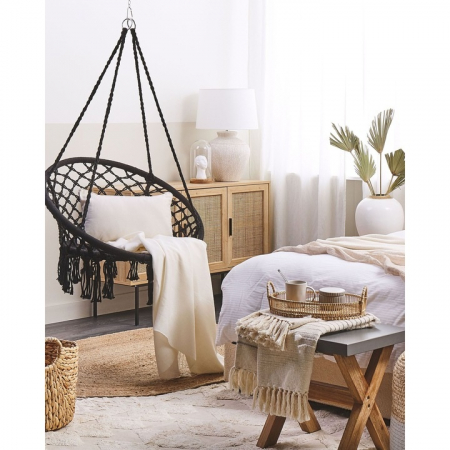 Hamac suspendat pentru interior/exterior VarioShop®, pentru terasa, balcon, gradina, cadru metalic impletit cu bumbac, capacitate pana la 150 kg, Negru [1]