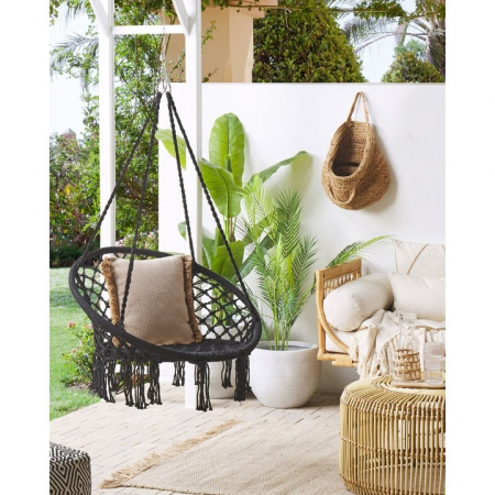 Balansoare si Hamace - Hamac suspendat pentru interior/exterior VarioShop®, pentru terasa, balcon, gradina, cadru metalic impletit cu bumbac, capacitate pana la 150 kg, Negru