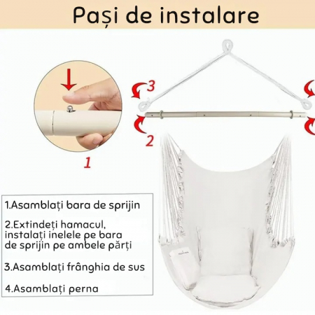 Hamac tip leagan suspendat pentru casa sau gradina VarioShop®, cu cadru din lemn, pentru interior/exterior, 130 x 100 cm, greutate maxima 150 kg, Crem [6]