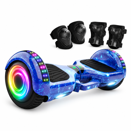Trotinete - Hoverboard electric VarioShop®, cu roti de 25,4 cm, LED-uri si boxe Bluetooth integrate, viteza maxima 13 km/h, 63 x 27 x 27 cm, incarcator si set de protectii incluse