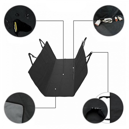 Husa bancheta auto VarioShop® pentru protectie si transport animale, caini si pisici, usor de utilizat si de curatat, antizgarieturi, impermeabila, universala, 144 x 144 cm, negru [10]