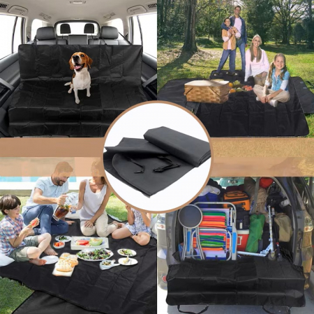 Husa bancheta auto VarioShop® pentru protectie si transport animale, caini si pisici, usor de utilizat si de curatat, antizgarieturi, impermeabila, universala, 144 x 144 cm, negru [5]
