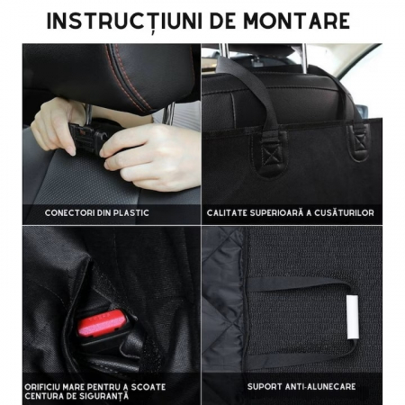 Husa bancheta auto VarioShop® pentru protectie si transport animale, caini si pisici, usor de utilizat si de curatat, antizgarieturi, impermeabila, universala, 144 x 144 cm, negru [2]
