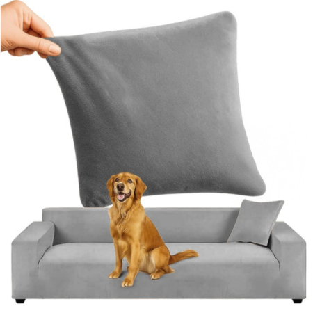 Huse scaune si canapele - Husa canapea colt din catifea elastica VarioShop®, impermeabila, lavabila si potrivire universala, 190-230 cm, Gri