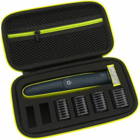 Uscatoare de par - Husa de calatorie VarioShop® pentru Philips OneBlade, carcasa rigida protectie, compatibila QP2xxx si QP6xxx, etui transport aparat de ras cu buzunar accesorii