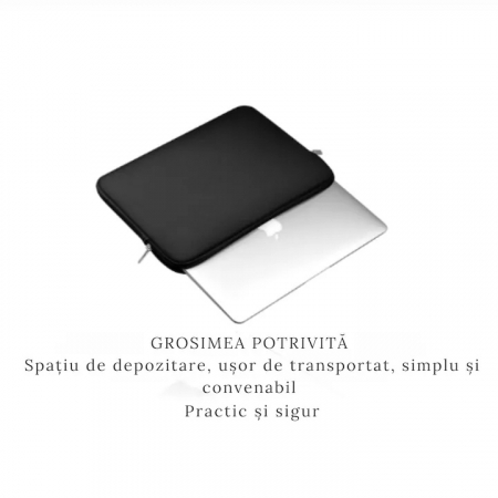 Husa de Protectie si Transport pentru Laptop VarioShop®, pana la 15.6 inch, cu Burete Antisoc, Rezistena la Apa, Compatibila cu Apple MacBook Air, MacBook Pro Touch, 38 x 1.5 x 29 cm, Negru [2]