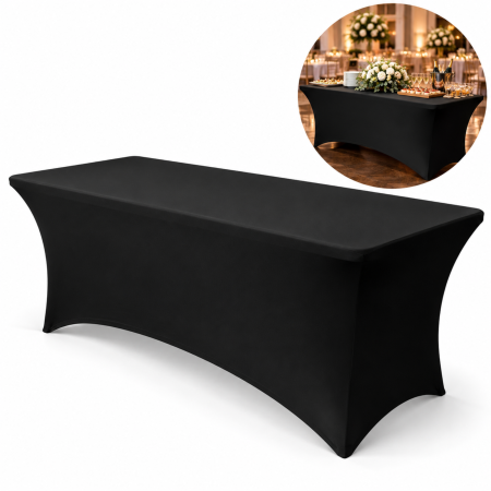 Casa-diverse - Husa elastica pentru masa VarioShop®, pentru banchete si catering, buzunare pentru picioare, reutilizabila, poliester cu spandex, lavabila la 30°C, neagra