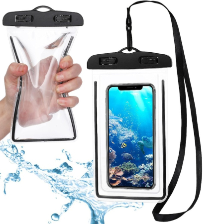 Alte accesorii telefoane - Husa telefon impermeabila universala VarioShop®, cu fereastra tactila dubla, sistem de siguranta, compatibila pana la 6.5", ideala pentru piscina, plaja, sporturi acvatice si drumetii, Negru