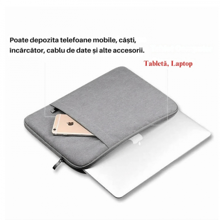 Husa Universala VarioShop®, pentru Laptop 14.2 inch, cu Burete Antisoc, Rezistena la Apa, Compatibila laptop Apple MacBook Air, MacBook Pro Touch Bar, Asus, Acer, Dell, Huawei, 35 x 2 x 24 cm, Gri [5]