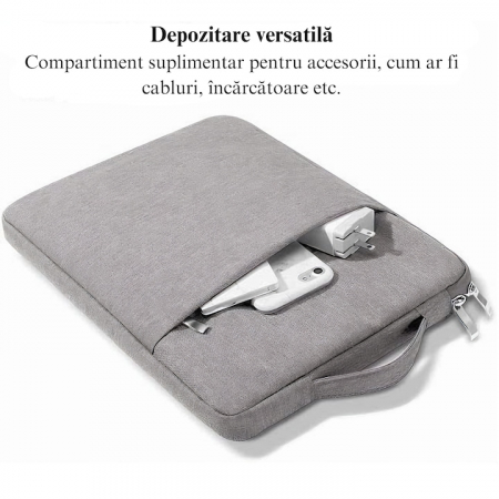 Husa Universala VarioShop®, pentru Laptop 14.2 inch, cu Burete Antisoc, Rezistena la Apa, Compatibila laptop Apple MacBook Air, MacBook Pro Touch Bar, Asus, Acer, Dell, Huawei, 35 x 2 x 24 cm, Gri [3]