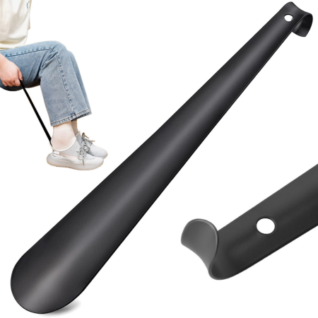 Ingrijire incaltaminte si accesorii - Incaltator metalic pentru pantofi VarioShop®, din otel inoxidabil, cu carlig de agatare, 58 x 4,5 x 5 cm, negru