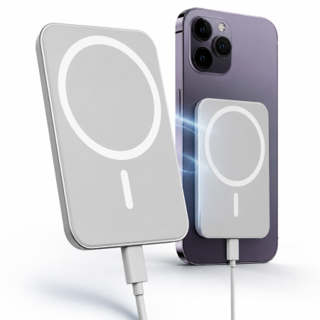 Telefoane mobile & accesorii - Incarcator auto wireless VarioShop®, pentru telefoane cu prindere magnetica, putere pana la 15W, cablu USB-C si suport inclus, alb