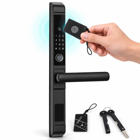 Incuietoare electronica pentru usa VarioShop®, 5 metode de acces, amprenta, cod, card, cheie si aplicatie mobila, Wi-Fi/Bluetooth, 33,5 cm, negru