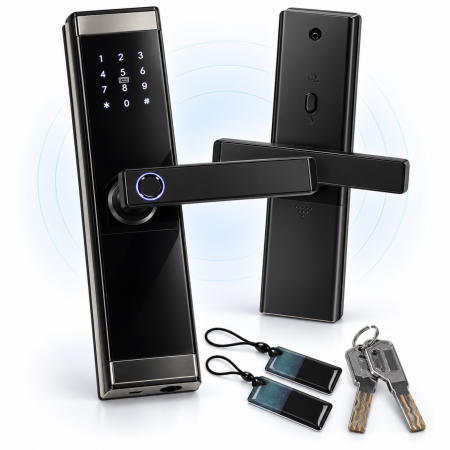 Incuietoare electronica VarioShop®, pentru locuinta si birou, 5 metode de acces, 120 amprente, 150 parole, aluminiu, negru