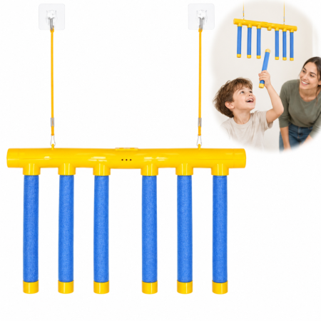 Jucarii, Copii & Bebe - Joc de reflexe VarioShop®, cu 6 betisoare care cad, 3 viteze, incarcare USB, indicator LED si comenzi vocale in engleza, 3 ani+, galben/albastru