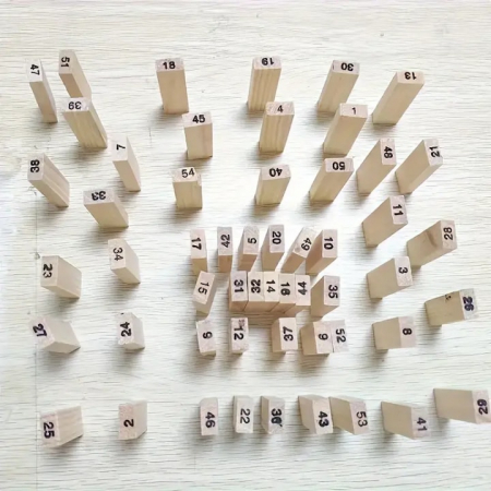 Joc de Societate Mini Jenga/Turnul Instabil pentru copii VarioShop®, cu 54 Piese Numerotate si 4 Zaruri, din Lemn [9]