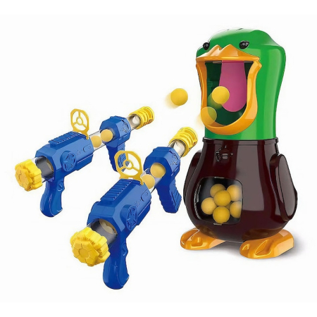 Joc interactiv de tras la tinta VarioShop®, model ratusca, 2 pistoale, 24 bile de spuma, afisaj electronic pentru scor, 16 x 29 cm, Multicolor