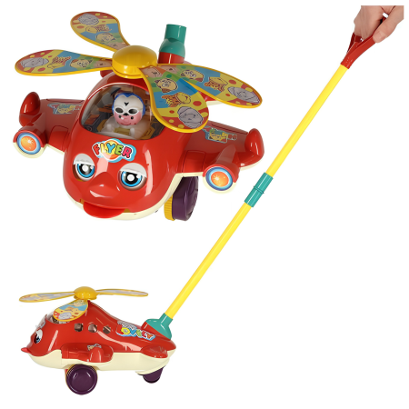 Jucarii interactive - Jucarie de impins pentru copii VarioShop®, elicopter cu elice rotative si clopotel, cu maner reglabil si detasabil, 3+ ani, 20x17x14 cm