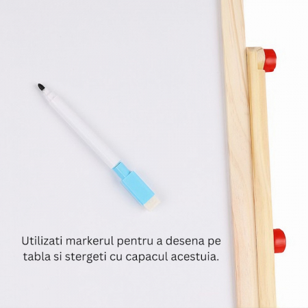 Jucarie Educativa din Lemn 2in1 VarioShop®, Include Tabla Magnetica cu Marker si Tabla de Scris cu 5 Crete Colorate, Include Burete, Marker, Spatiu Pentru Accesorii, Abac, Lemn Natural, Inaltime 66cm [7]