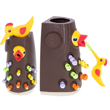 Jucarii interactive - Jucarie educativa magnetica cu ciocanitoare si viermi VarioShop®, joc Montessori pentru dezvoltarea motricitatii si coordonarii, joc interactiv copii 3 ani+