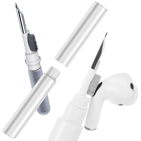 Kit de curatare pentru casti si telefon 3 in 1 VarioShop®, multifunctional, design ergonomic, compact, versatil, 10 x 7.5 cm, Alb