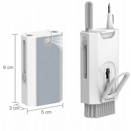 Kit Multifunctional de Curatare Produse Electronice 8 in 1 VarioShop®, cu Microfibra, Suport Telefon, Pulverizator si Perie pentru Electronice, Casti, Tastatura, Telefon, PC, Laptop, Alb [6]