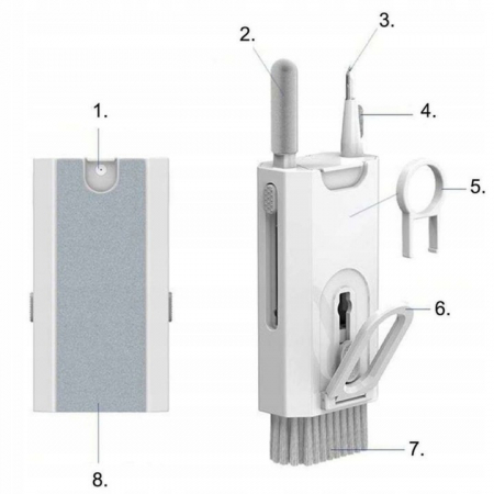 Kit Multifunctional de Curatare Produse Electronice 8 in 1 VarioShop®, cu Microfibra, Suport Telefon, Pulverizator si Perie pentru Electronice, Casti, Tastatura, Telefon, PC, Laptop, Alb [11]