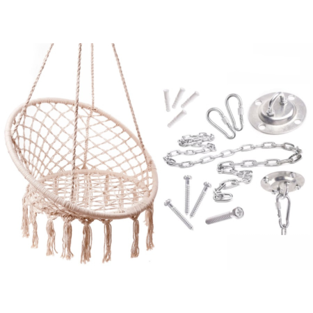 Accesorii hamace si balansoare - Kit prindere tavan VarioShop® pentru leagan si hamac, carlig metalic cu lant 150 cm si carabiniere, suport suspendare 200 kg, sistem montaj sigur