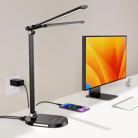 Lampa de birou LED VarioShop®, inaltime reglabila, 3 moduri de iluminare, 10 nivele de intensitate, protectie ochi, pentru banc de lucru, lectura, relaxare, Negru [1]