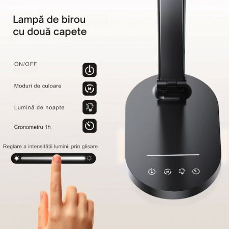 Lampa de birou LED VarioShop®, inaltime reglabila, 3 moduri de iluminare, 10 nivele de intensitate, protectie ochi, pentru banc de lucru, lectura, relaxare, Negru [2]