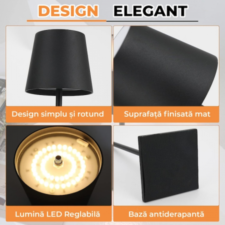 Lampa de masa touch led incarcabila VarioShop®, veioza ambientala cu control tactil, functie de schimbare a intesitatii, 3 temperaturi de culoare cald, neutru, rece, 5 W, acumulator 5200 mah, 37 x 9, [8]