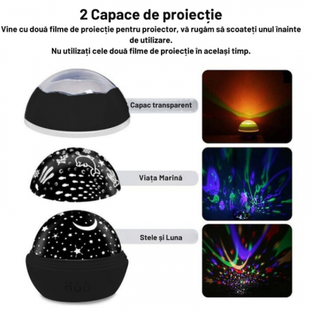 Lampa de veghe pentru copii VarioShop®, Proiector cu Stele si Luna / Viata Marina, Ideal pentru Somn, Camera Copilului, 2 Filtre Detasabile, 12 x 12 x 10 cm, Negru [15]