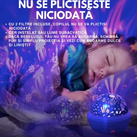 Lampa de veghe pentru copii VarioShop®, Proiector cu Stele si Luna / Viata Marina, Ideal pentru Somn, Camera Copilului, 2 Filtre Detasabile, 12 x 12 x 10 cm, Negru [17]