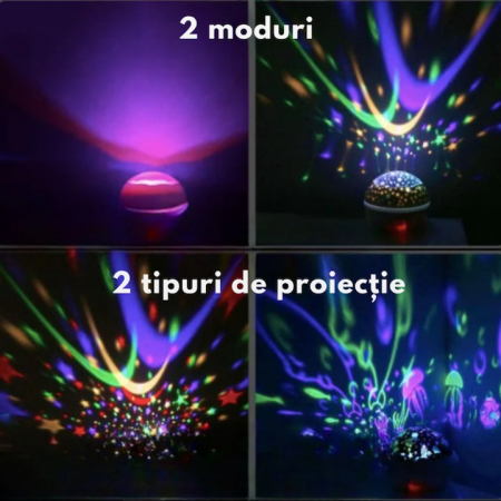 Lampa de veghe pentru copii VarioShop®, Proiector cu Stele si Luna / Viata Marina, Ideal pentru Somn, Camera Copilului, 2 Filtre Detasabile, 12 x 12 x 10 cm, Negru [16]