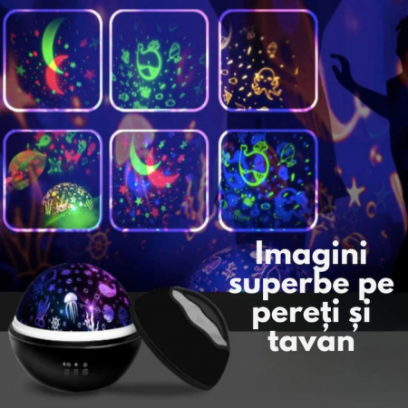 Lampa de veghe pentru copii VarioShop®, Proiector cu Stele si Luna / Viata Marina, Ideal pentru Somn, Camera Copilului, 2 Filtre Detasabile, 12 x 12 x 10 cm, Negru [14]