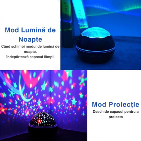 Lampa de veghe pentru copii VarioShop®, Proiector cu Stele si Luna / Viata Marina, Ideal pentru Somn, Camera Copilului, 2 Filtre Detasabile, 12 x 12 x 10 cm, Negru [18]